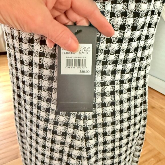 Andrew Marc Houndstooth Pleated Puffed Sleeve Round Neck Midi Sheath Dress - Picture 6 of 9